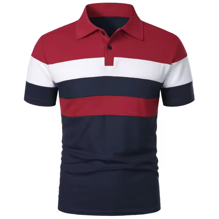 Pecho de manga para hombre con tres rayas a juego a la moda y manga corta con solapa para hombre - 1