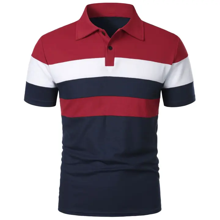 Pecho de manga para hombre con tres rayas a juego a la moda y manga corta con solapa para hombre - 1