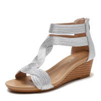 Sandalia Sandalias de tacón inclinado Tamaño de verano Zapatos romanos con cremallera trasera para mujer adelgazantes - details 2