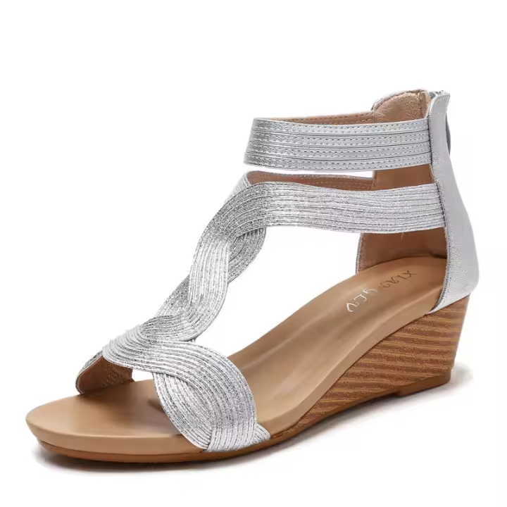 Sandalia Sandalias de tacón inclinado Tamaño de verano Zapatos romanos con cremallera trasera para mujer adelgazantes - 1