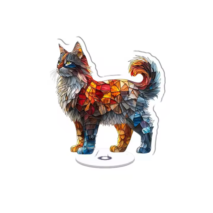 Adorno acrílico giratorio con un vibrante diseño de gato salvaje escocés sobre un fondo blanco, ideal para decoración. - 1