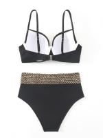 Bikini de cintura alta para mujer, traje de baño de dos piezas con realce, ropa de playa, 2024 - details 4