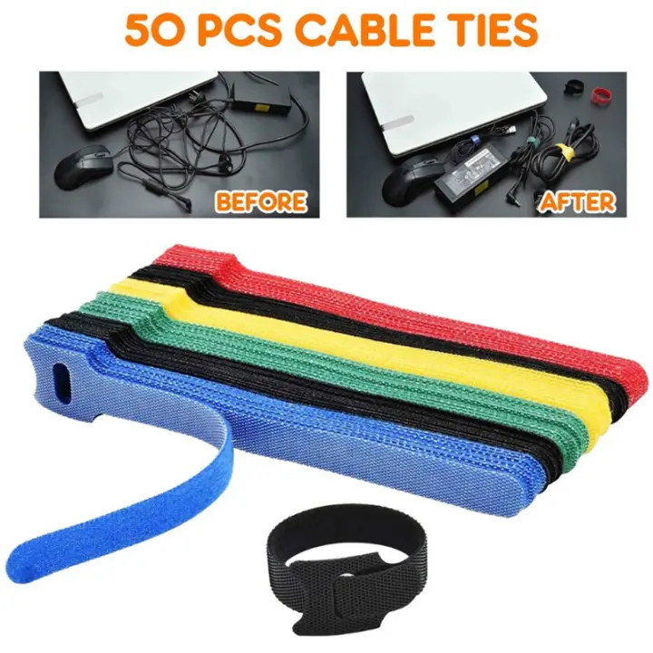 Correas de amarre de cables de Velcro tipo T, organizador de cables reutilizable, 15x1,2 cm, coloridas, para datos de ordenador, 50 piezas - 1