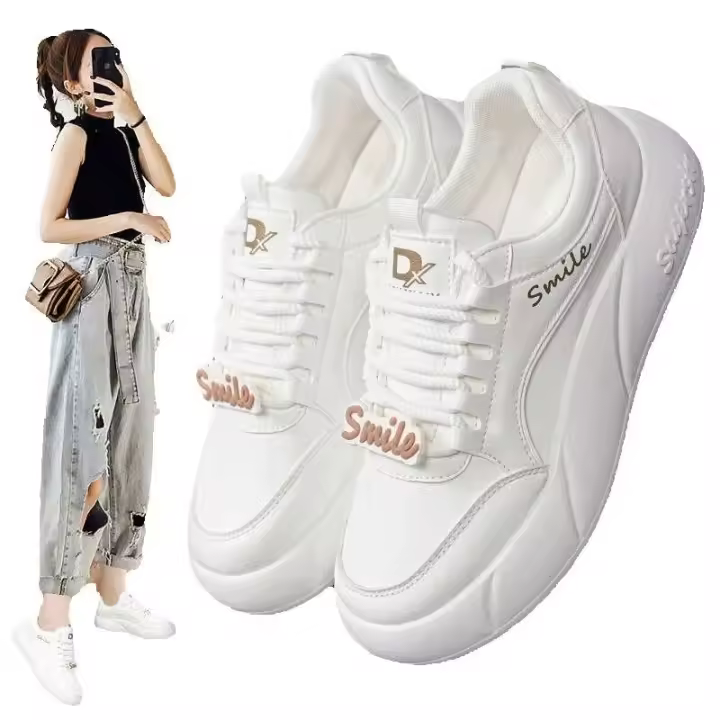 Zapatos deportivos de suela blanda de otoño para mujer, color blanco, con sensación de caca, estilo occidental, talla grande - 1