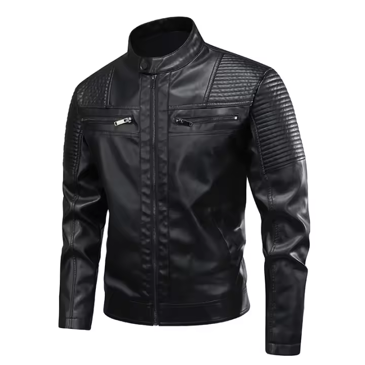 Chaqueta de cuero con cuello alto para hombre, Tops Retro a prueba de viento a la moda, abrigos informales transpirables y cómodos, color sólido, otoño e invierno - 1