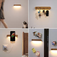 Lámpara de pared de madera maciza, moderna y sencilla, adecuada para guardar llaves de entrada, Luz del sensor del cuerpo humano - details 2