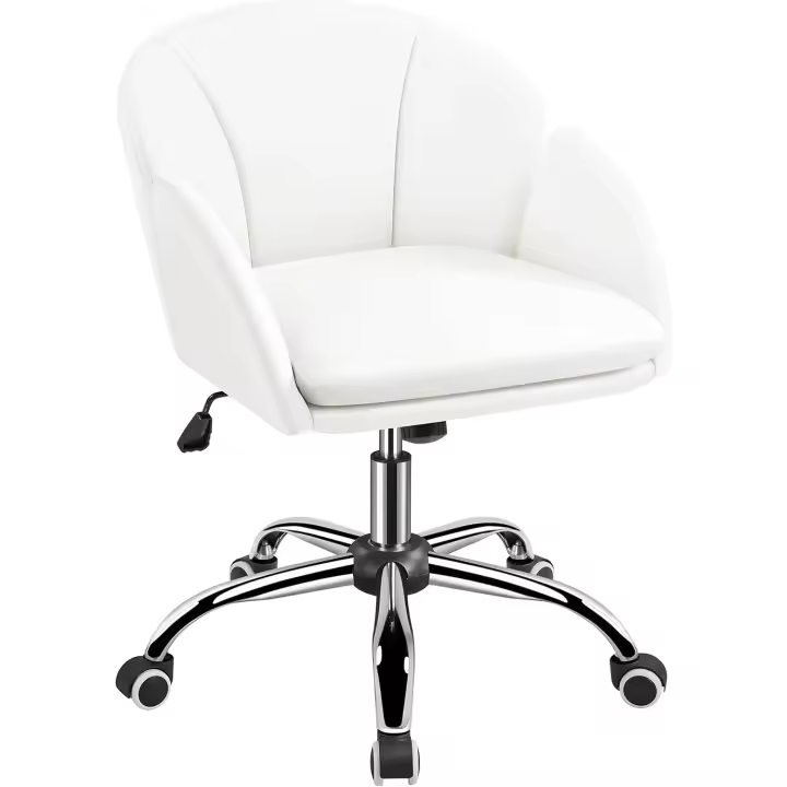 Silla de Oficina Silla de Ruedas Silla Altura Ajustable MAX Carga 136 KG Silla de Despacho Estudio Blanco Silla Piel Sintética - 1