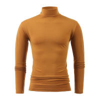 Camiseta de manga larga con cuello medio alto para hombre, Jersey informal de Color sólido, ropa interior - details 11