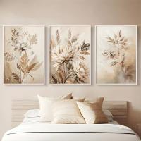 Pósteres impresos artísticos de hojas florales Beige abstractos e pintura en lienzo, decoración nórdica minimalista bohemia para sala de estar, dormitorio, pared del hogar - details 1