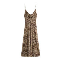 TRAFZA-vestido largo con estampado de leopardo para mujer, prenda informal, ajustada, Vintage, sin mangas, Espalda descubierta, tirantes, para fiesta en la playa, Verano - details 5