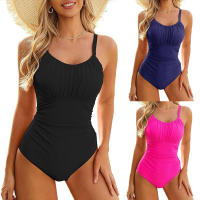 Traje de baño de una pieza de color sólido para mujer 2025, bikini sexy fruncido - details 0
