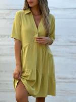 Vestido de algodón de manga corta blanco y lino a la moda para mujer, vestido cómodo informal holgado con botones para mujer 2024 - details 3