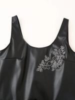 2025 mujeres negro imitación cuero Mini vestido rebordear decoración verano 2025 moda elegante sin mangas Vestidos femeninos - details 1
