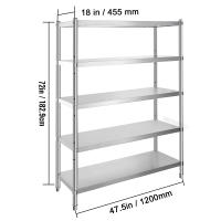 SucceBuy Estantería de 48 x 18,5 pulgadas, estantes de almacenamiento ajustables de 5 niveles, acero inoxidable, para cocina y garaje, con pies ajustables - details 1