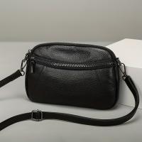 Bolso Cruzado de Cuero Genuino para Mujer Color Sólido, Mini Bolso de Hombro a la Moda con Doble Cremallera, Correa Desmontable, Forro de Poliéster - details 0