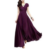 Gran oferta, vestido de noche largo bohemio de Color sólido con manga corta y cuello en V, cintura ajustada - details 18