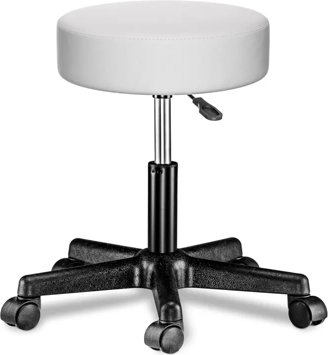 Taburete con ruedas, altura regulable de 46-60 cm, giratorio 360° °   Acolchado 10cm Redondo Ø 35cm Gris - 1