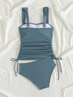 Bikini de dos piezas para mujer, traje de baño de dos piezas, Tankini, unicolor, Tanga Sexy - details 4