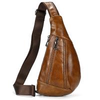 Bolso de pecho de cuero de vaca suave para hombres, paquete de pecho de cuero genuino, bandolera pequeña, bolso antirrobo, café - details 2