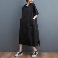 Elegante Vestido Oversize de Verano Manga Corta, Ajuste Suelto, Moda Vintage Negro para Mujeres - details 13