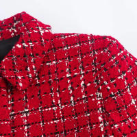 TRAFZA-Conjunto de 2 piezas para mujer, chaqueta con textura roja, solapa de bolsillo de botonadura única, abrigo y culotte con cremallera lateral de cintura alta - details 6