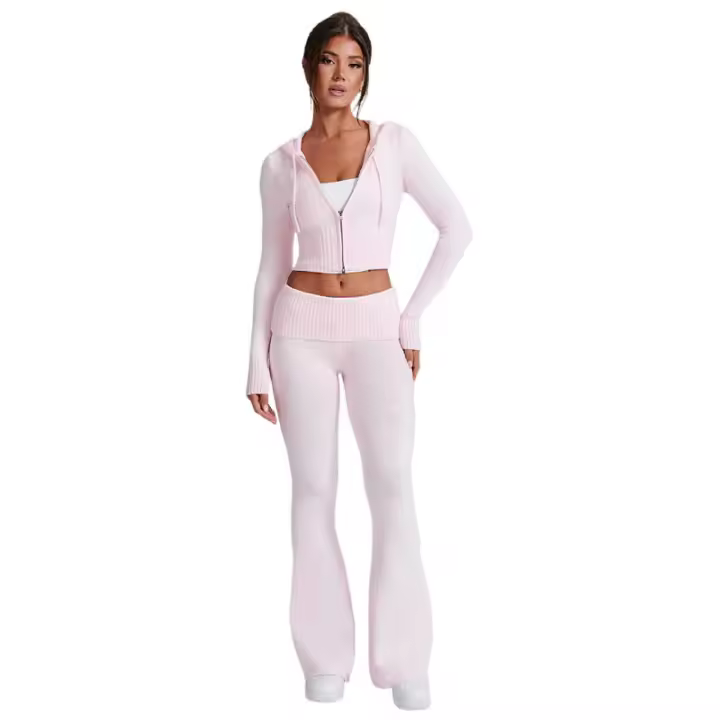 Conjunto de dos piezas de moda para mujer, Top con capucha, pantalones informales, ajustados, primavera - 1