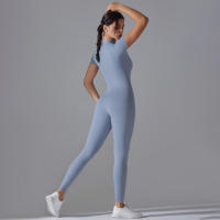 Body de yoga para mujer, ropa moldeadora deportiva de manga corta, traje de gimnasio de una pieza, nailon de color sólido - details 20
