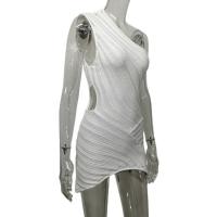 2025 diseño de verano sentido empalme hombro diagonal perspectiva hueca color sólido sexy vestido de punto ropa de mujer - details 11