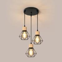 Goeco-Lámpara Colgante Vintage, Luz de Techo, Diseño Retro de Madera y Hierro, 3 luces, Diseño Industrial - details 5