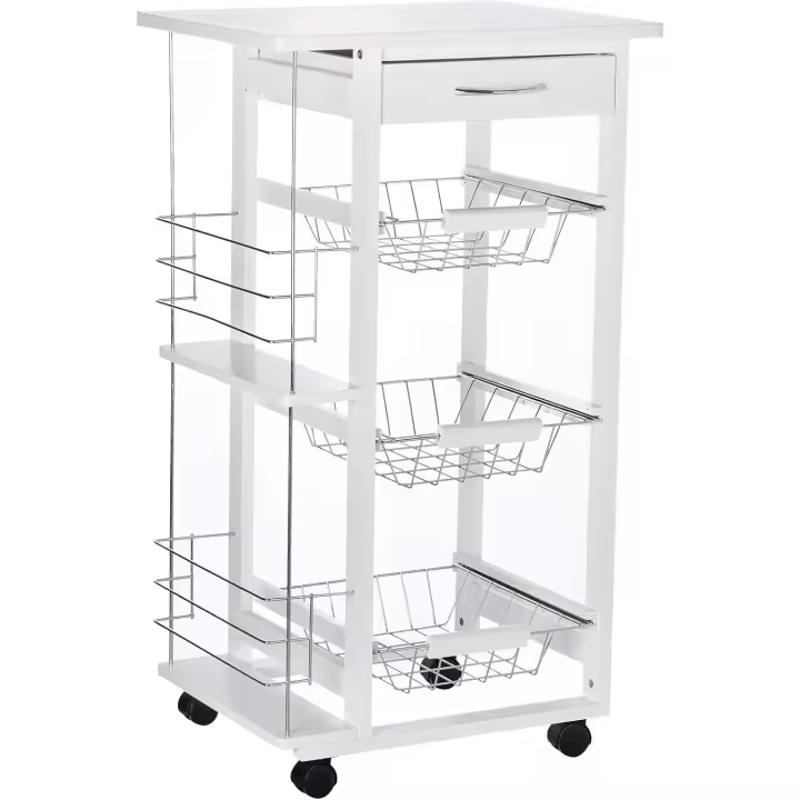 cocina ruedas 3 cestas metal y 2 botellasmara pino temporáneo 47x37x83cm blanco - 1