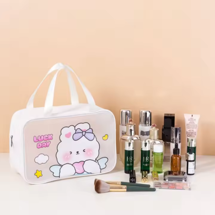 Bolsa de cosméticos de PVC con dibujos animados Ins duradera, bonitas bolsas de almacenamiento portátiles, bolsa de lavado impermeable de alto nivel de apariencia para mujer - 1