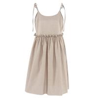 Vestido de tirantes de algodón y lino para mujer, informal, suelto, suave, con borde acanalado, estilo playero, primavera y verano - details 4