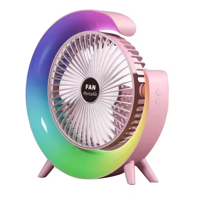 Colorido LED ventilador de escritorio portátil 7 colores pequeño ventilador eléctrico ajustable 3 velocidades USB recargable ventilador de refrigeración regalo de verano - 1