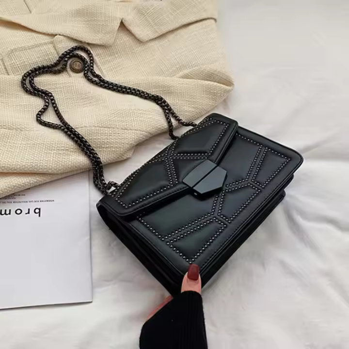 Bolso de hombro Retro con cadena y encaje para mujer, pañuelo de cuero PU de moda con tapa, bolso de diseñador - 1