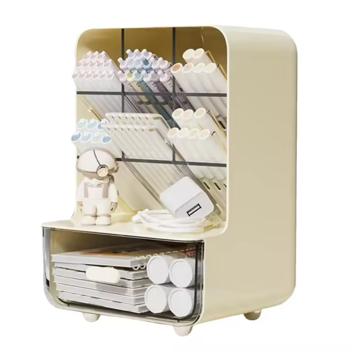 Caja organizadora de escritorio para el hogar, cajones de almacenamiento de escritorio transparentes de gran capacidad, soporte para brochas cosméticas resistente que ahorra espacio - 1
