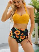 Conjunto de Bikini con realce para mujer, bañador Sexy de cintura alta, traje de baño Floral, ropa de playa 2023 - details 1