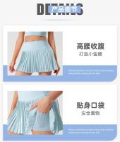 Nuevas faldas pantalón de tenis deportivas para mujer, medias de cintura alta, pantalones cortos de tenis para Yoga, faldas con bolsillos, minifaldas plisadas sólidas antiagotamiento - details 2