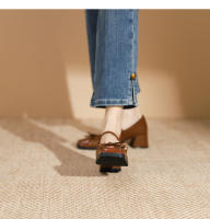 Zapatos individuales de tacón grueso cosidos con lazo de nuevo estilo, zapatos de mujer de tacón medio. - details 25