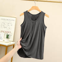 Camisetas sin mangas de talla grande con pliegues sueltos para mujer, camisetas sin mangas de Modal, ropa de casa de color sólido, chaleco de fondo XL a 6XL - details 1