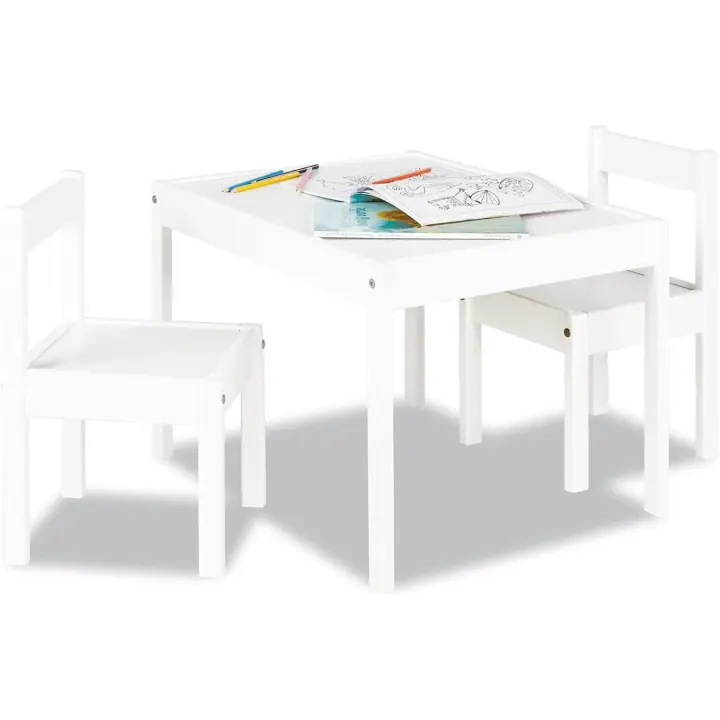 Grupo de Asientos Infantiles 'Sina', 3 piezas, de madera, 2 sillas y 1 mesa, para niños a partir de 2 años, lacado en blanco - 1