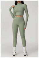 Conjunto de Yoga de Manga Larga Top de Correa Alta y Leggings Deportivos para Mujeres - details 21