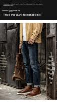 Zapatos de trabajo informales de cuero con tobillo alto Martin American y botas de moto rojas de invierno Oxford para hombre - details 12