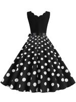Dot print summer women elegant vintage party casual sleevelss a line dress - details 12