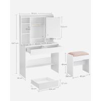 Tocador con Luces LED con Brillo Ajustable, Mesa de Maquillaje con Espejo, Espacioso, Estantes Ajustables, 2 Cajones, Mesa de Maquillaje, Blanco Nube - details 22
