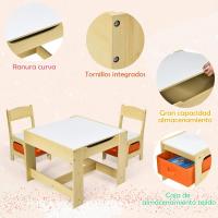 Juego de Mesa y 2 Sillas Infantiles 3 en 1, Grupo de Asientos y Escritorio con Pizarra para Niños, Mueble Infantil con Cajón de Almacenamiento Que Ahorra Espacio, Madera, Naranja - details 3