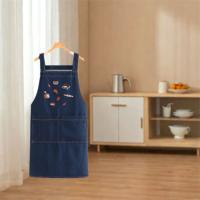 Delantal vaquero de moda duradero, diseño artístico con bolsillo, delantal Retro, delantal de trabajo coreano antiincrustante suave, delantal de cocina - details 2