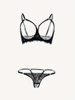 Conjunto de lencería erótica de encaje floral, sujetador de busto abierto y tanga de entrepierna abierta, ropa sexy para mujer - details 24