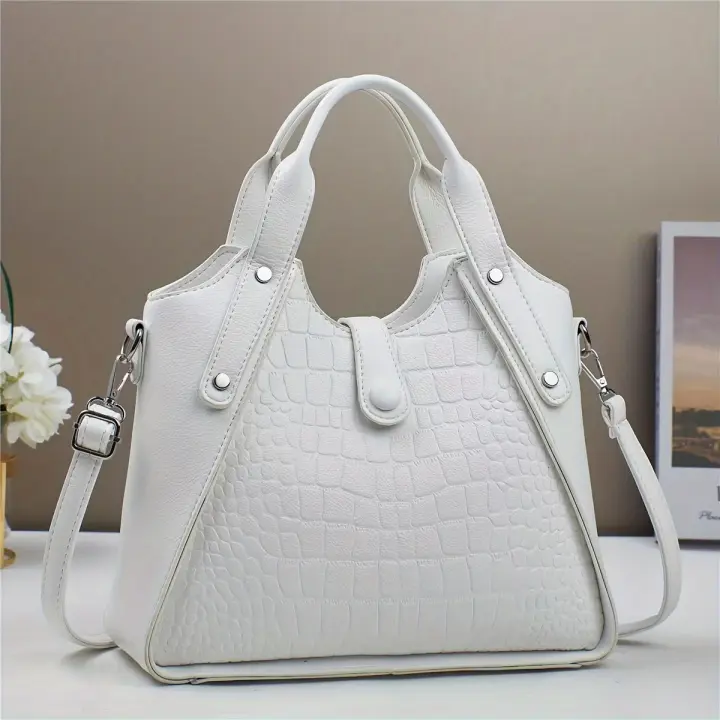 Bolso de hombro con patrón de cocodrilo a la moda para mujer - Bolso de piel sintética de estilo casual con cierre de cremallera, forro de poliéster, correa ajustable, diseño de transporte elegante - 1