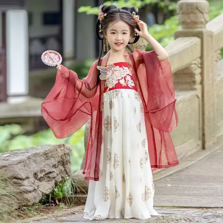 Hanfu-vestido de princesa china para niña, bordado súper inmortal, conjunto de verano de estilo Tang para primavera y otoño - 1