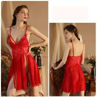 Ropa de dormir cómoda casual con cuello en V sexy para mujer de verano, ropa de dormir dividida de color sólido - details 3